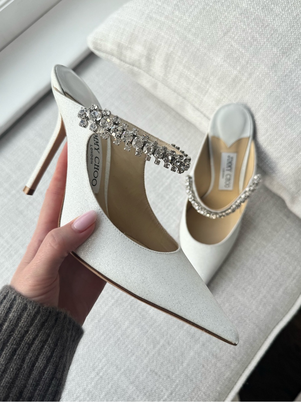 Brand New Jimmy Choo White Crystal Bing 100